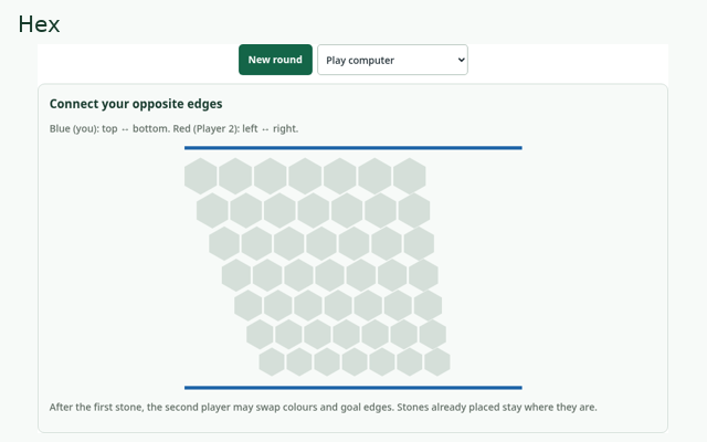 Hex playing interface